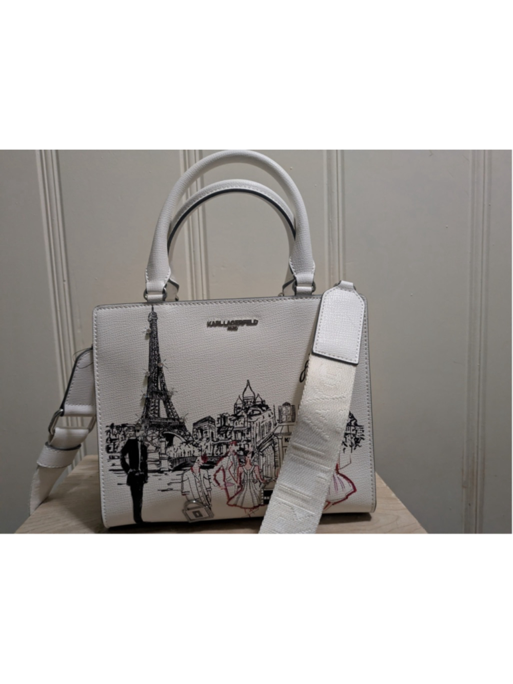 NWT Karl Lagerfeld Paris Maybelle Satchel Love From Paris White Handbag - Picture 2 of 5
